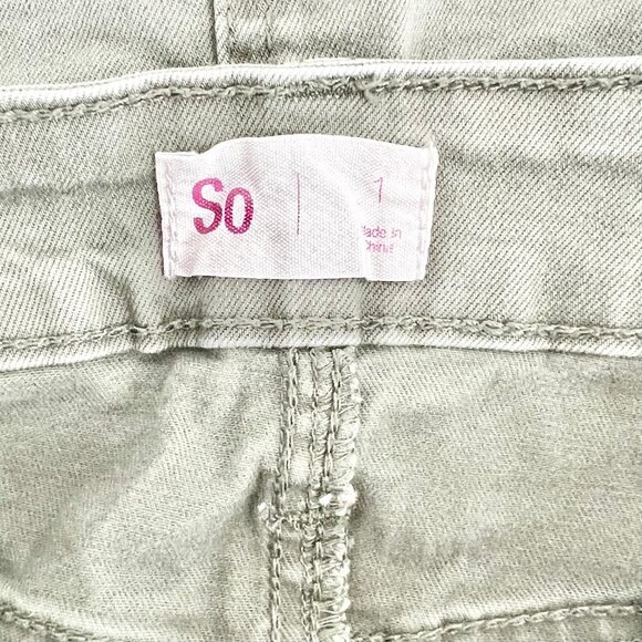 SO Juniors Olive Army Green High-Waist Cargo Pocket Frayed Hem Mini Skirt - Sz 1 - Picture 5 of 6